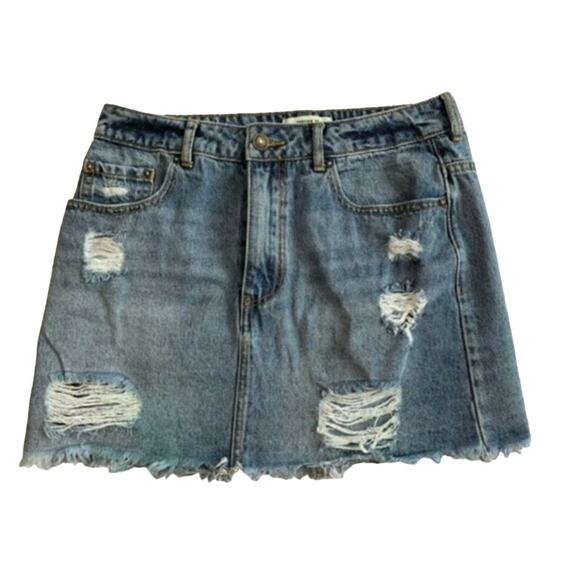 Forever 21 Womens Size 28 Jean Mini Skirt Blue Denim Distressed 5 Pocket Design - Picture 5 of 5